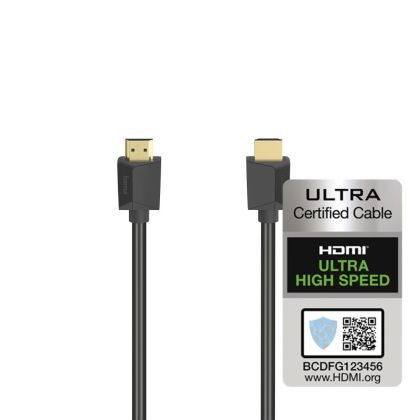 Кабел HAMA High Speed, HDMI мъжко - HDMI мъжко, 8K, 48GB/s, Ethernet, 1 м, Позл. конектори, Черен