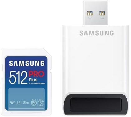 Карта памет Samsung PRO Plus, SD Card, 512GB, USB Четец, Бяла