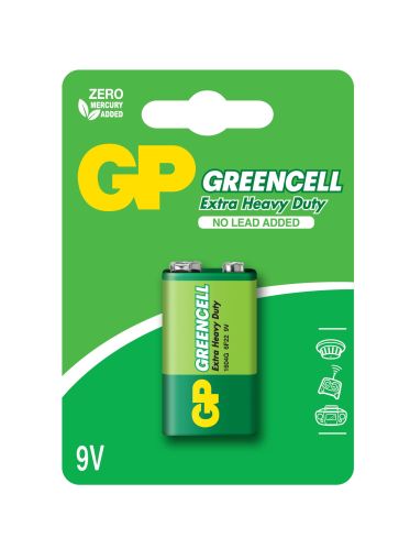 Цинк карбонова батерия GP 1604GLF-U1, 6F22, 9V, Greencell, 1 бр. блистер