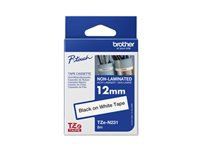 BROTHER TZEN231 12mm BLACK ON WHITE ADHESIVE TAPE NON LAMINATED