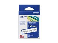 BROTHER TZE135 12mm WHITE ON CLEAR