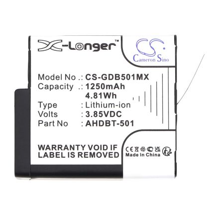 Батерия за камера GOPRO Hero 5; Hero 6; Hero 7; Hero 8   AHDBT-501  3,85V 1250mAh   LIIon Cameron Sino