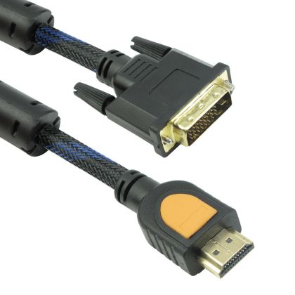 Кабел DeTech HDMI - DVI, 3m, Ферит, Черен, HQ 