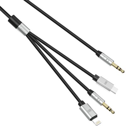 Аудио кабел Earldom ET-AUX09, 3.5mm към Lightning, Type-C, 3.5mm, 3в1, 1.2м, Черен 