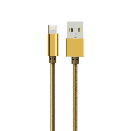 Кабел за данни, LDNIO, 2 в 1, Micro USB + Lightning (iPhone 5/6/7), С оплетка, Златист 