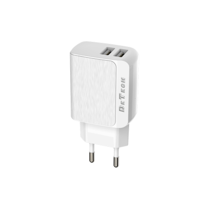 Мрежово зарядно устройство DeTech, DE-09, 5V/2.4A 220V, 2 x USB, Бял 