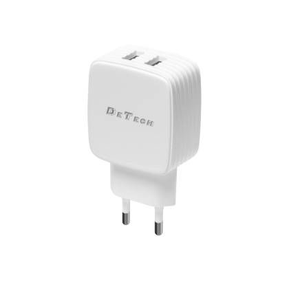 Мрежово зарядно устройство DeTech, DE-33, 5V/2.4A 220V, 2 x USB, Бял 