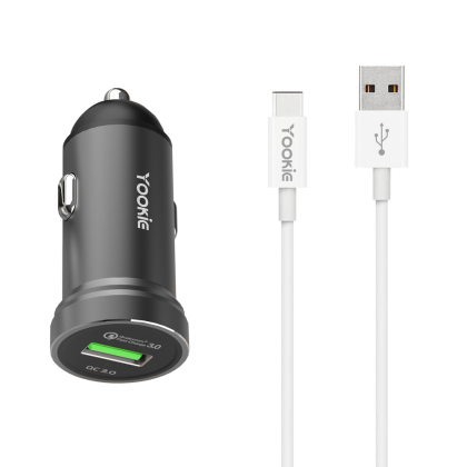 Зарядно устройство за кола Yookie PC2, Quick Charge 3.0, 1xUSB, С Type-C кабел, Различни цветове 