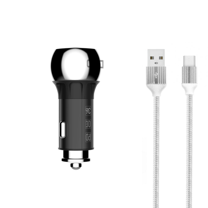 Зарядно устройство за кола LDNIO C1, 1xUSB QC3.0, 1xType-C PD, С Micro USB кабел, Сив 