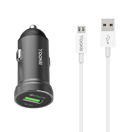 Зарядно устройство за кола Yookie PC2, Quick Charge 3.0, 1xUSB, С Micro USB кабел, Различни цветове 