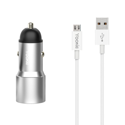 Зарядно устройство за кола Yookie PC4, Quick Charge 3.0, 2xUSB, С Micro USB кабел, Различни цветове 