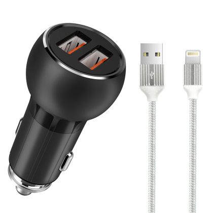 Зарядно устройство за кола LDNIO C503Q, Quick Charge 3.0, 2xUSB, С Lightning кабел (iPhone 5/6/7) 