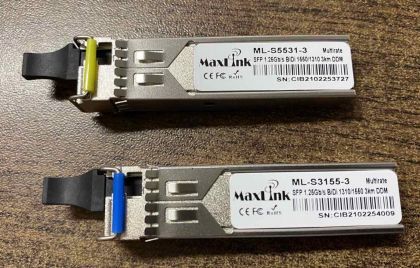 3км Комплект 1.25G SFP оптични модули, WDM(BiDi), SM, 1x LC connector, DDM, Cisco и MikroTik съвместими