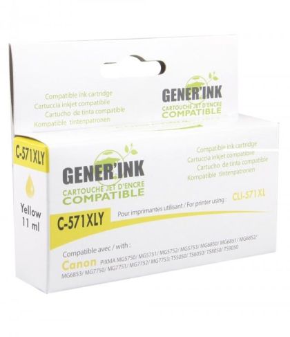 Мастилница GENERINK CANON CLI-571 XL, 11ml, 720k, Canon MG5750/5751/5752/6850/7750, Жълто