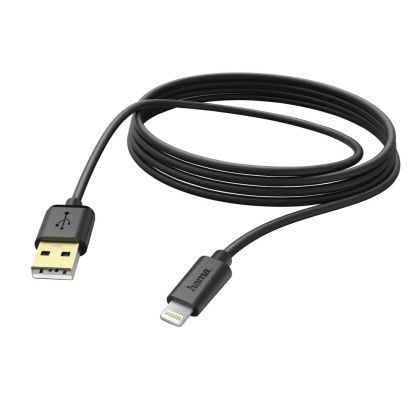 Кабел за зареждане и данни HAMA, USB-A мъжко - Lightning мъжко, 3 м., Черен