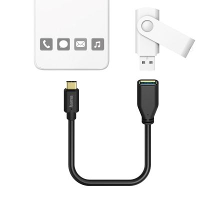 Кабел HAMA  USB-C мъжко - USB-A женско, 0.15 м, 5Gbit/s, Черен