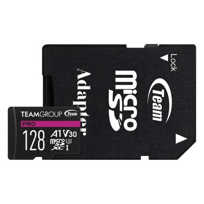 Карта памет Team Group A1 PRO microSDXC 128GB, UHS-I U3, V30, A1 + SD Адаптер