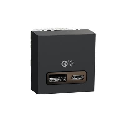 Двойно USB зарядно тип A+C, quick charge 18W, 2M, антрацит