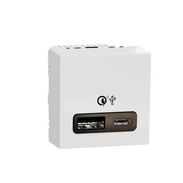 Двойно USB зарядно тип A+C, quick charge 18W, 2M, бял