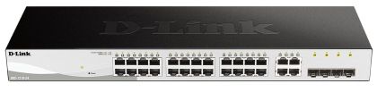 Суич D-Link DGS-1210-24, 24-портов 10/100/1000 Gigabit Smart Switch including 4 Combo 1000BaseT/SFP, управляем, за монтаж в шкаф