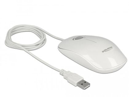 Оптична мишка DeLock, USB-A, LED, Кабел 1.3 м, USB, 1200 dpi, Бял