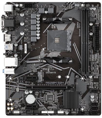 Дънна платка GIGABYTE A520M-S2H, Socket AM4, mATX, 2xDDR4, M.2 