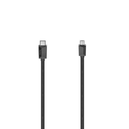 Кабел HAMA, USB-C мъжко - micro USB B мъжко, 480Mbit/s, 0.75 м., Essential, Черен