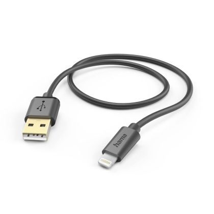 Кабел HAMA USB-A - Lightning 1.5м, позл.конектори,черен