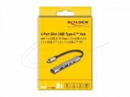 Delock Хъб USB-C, 4 порта, 1 x USB-A 10 Gbps, 2 x USB-A, 1 x USB-C, USB-C PD 95 W