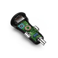 Зарядно за кола HAMA 19.5W USB Type-C, 3 A,Qualcomm Quick Charge 3.0 + USB Type-C кабел, 1.5м, Черен