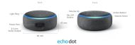 Преносима смарт тонколона Amazon Echo Dot 3 Charcoal, гласов асистент, Черен
